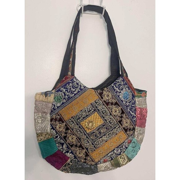 NWT Sacred Threads Magic Carpet Embellished Patchwork Colorful Lined Hobo Bag - Picture 3 of 16